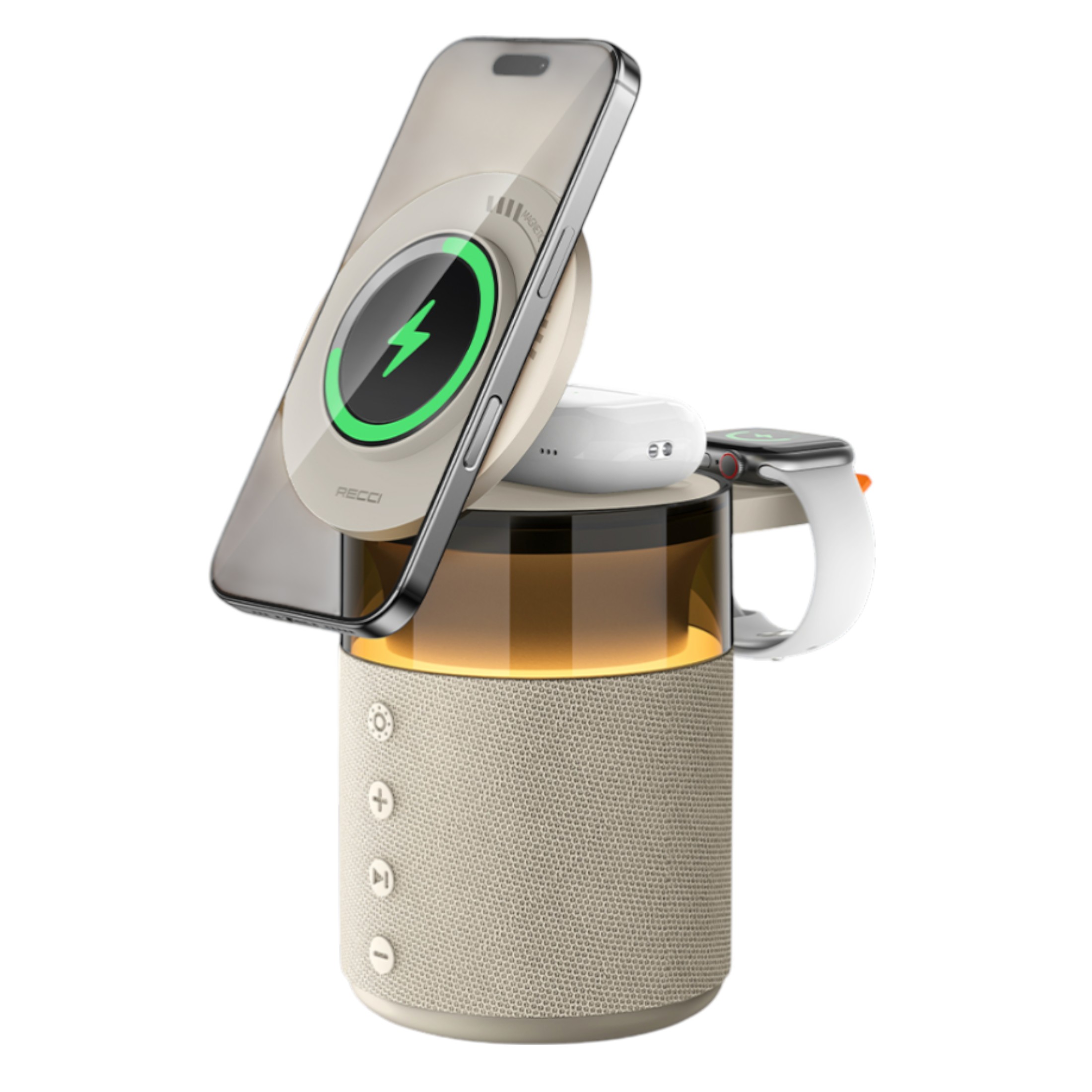 Image de Chargeur Sans Fil 5-en-1 RECCI RCW-51 avec Enceinte Bluetooth et Lampe LED