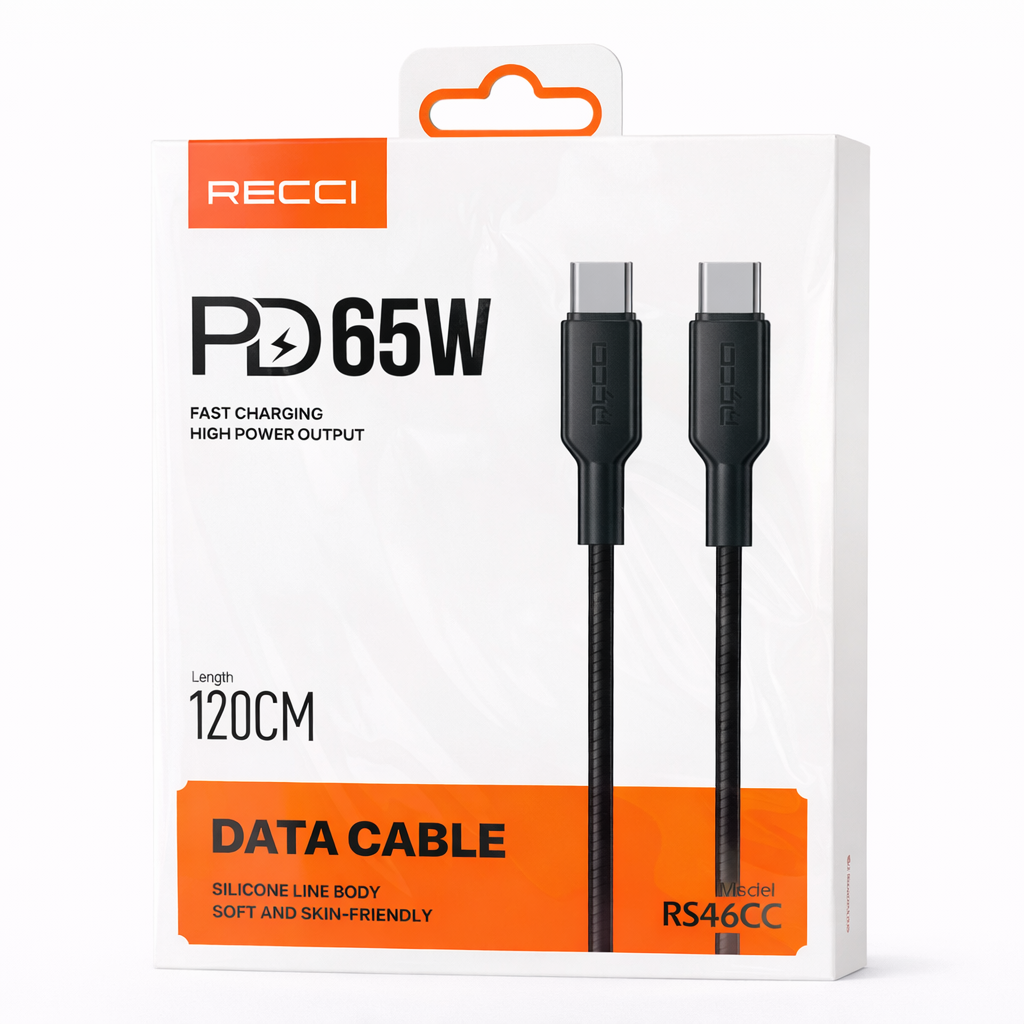 Image de Câble de charge rapide RECCI PD 65W – USB-C vers USB-C